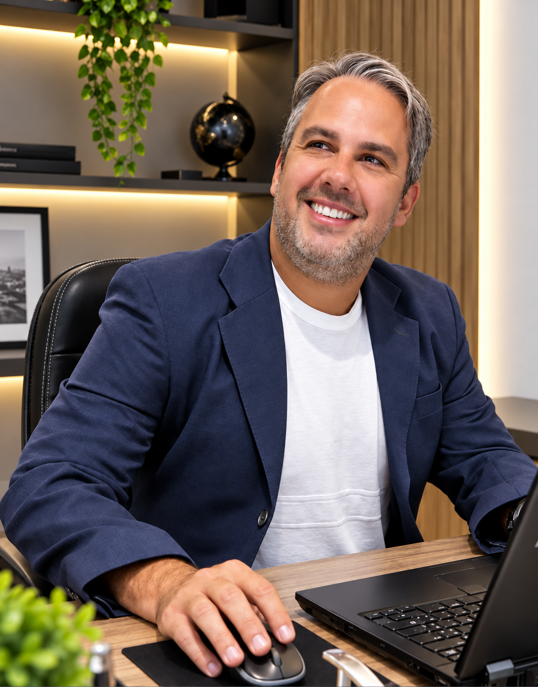 Rodrigo, fundador da GRAHL Studio, em seu espaço de trabalho